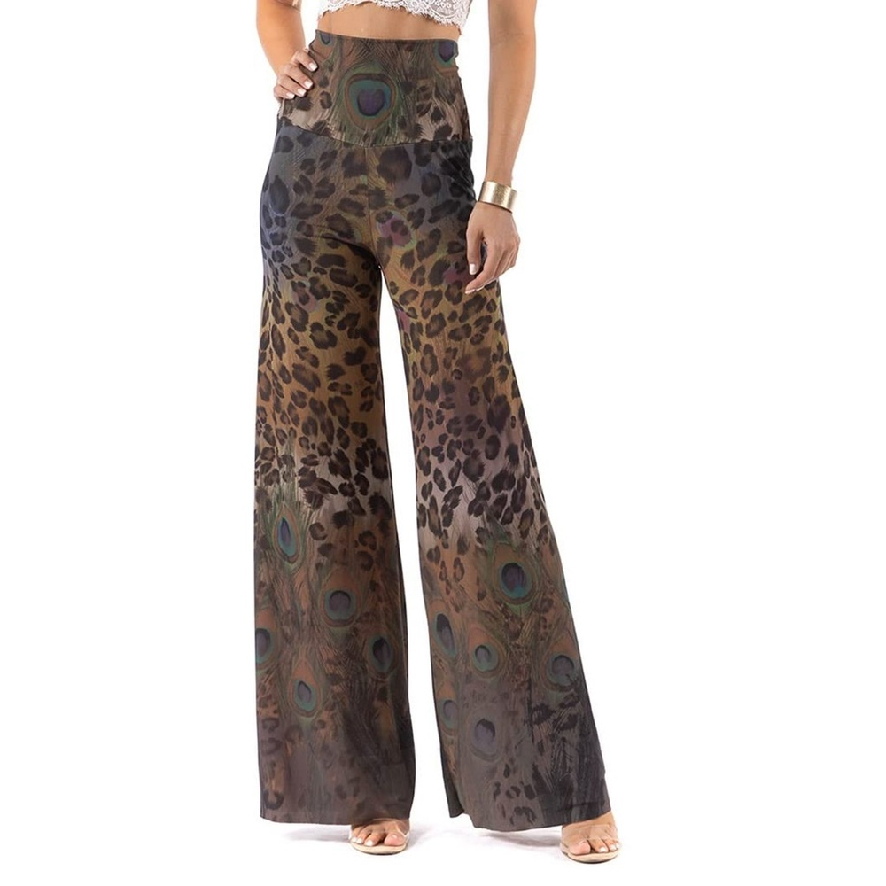 All Eyes On You Palazzos- Brown Leopard Peacock